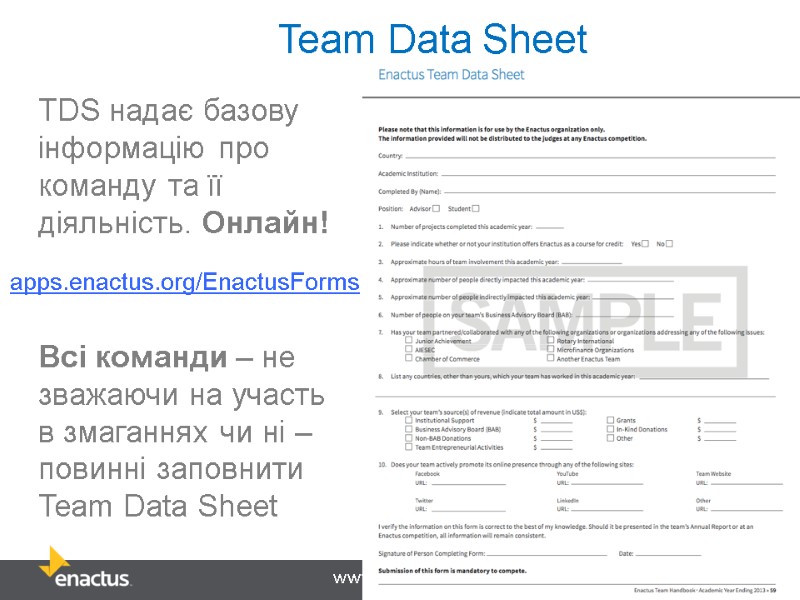 Team Data Sheet  TDS надає базову інформацію про команду та її діяльність. Онлайн!